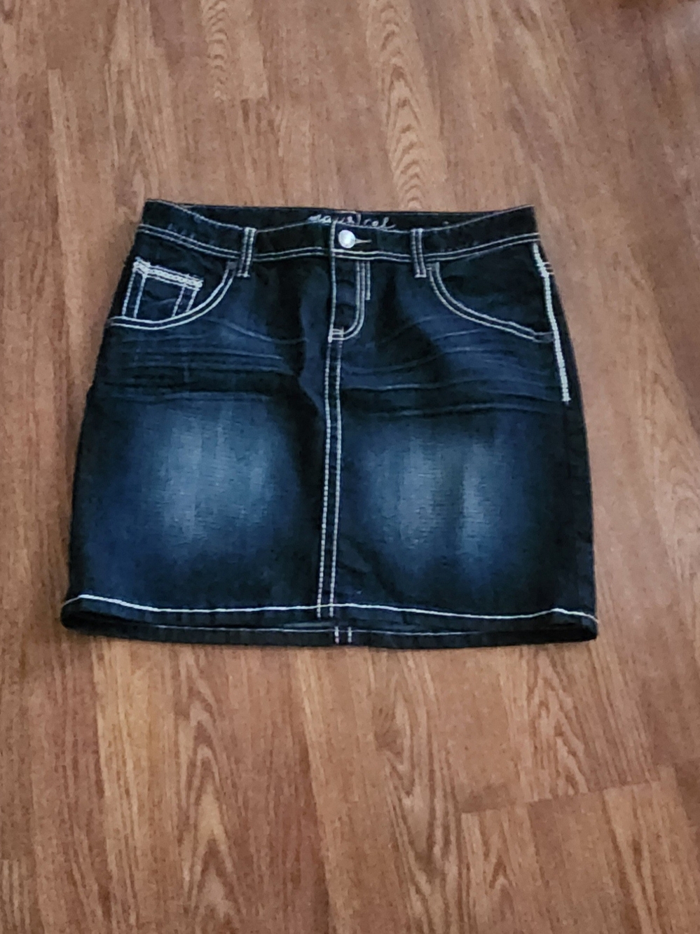 Maurices Dark Blue Denim Mini Skirt with White Contrast Stitching